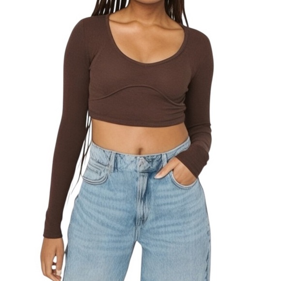 Garage Tops - Garage Brown Long Sleeve Crop Top